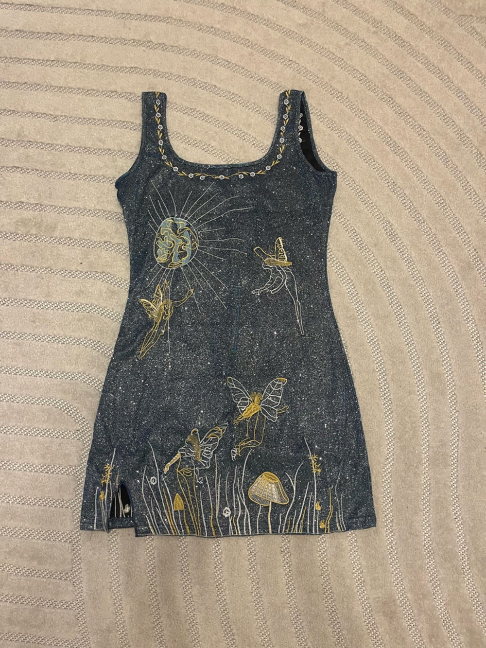 Celestial Bee Graphic Tank Dress - Gold & Blue/black